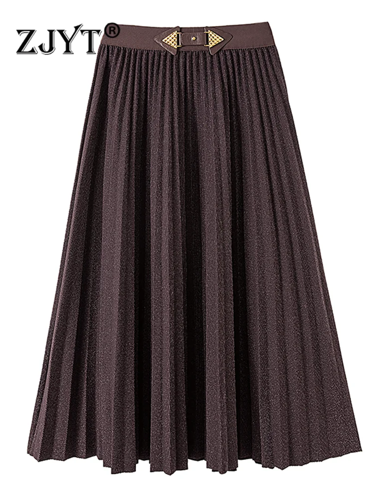 

ZJYT Pleated Skirts for Women High Elastic Waist Elegant Vintage Midi Faldas Female Office Party Autumn Winter Fashion 2023