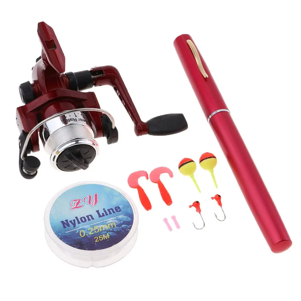 Pocket Fishing Pen Size Rod Reel Line Hook Combos Travel Portable