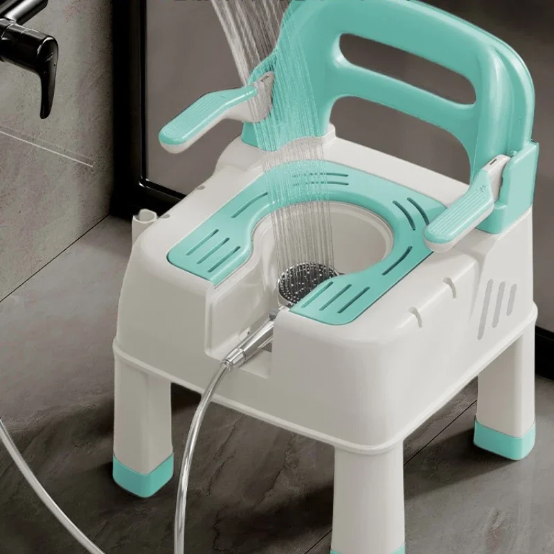 Non-Slip Shower Stool, Indoor Odor-Resistant Seat, Toilet Chair with Backrest, Armrests for Elderly Aid, Comfort Stool 2