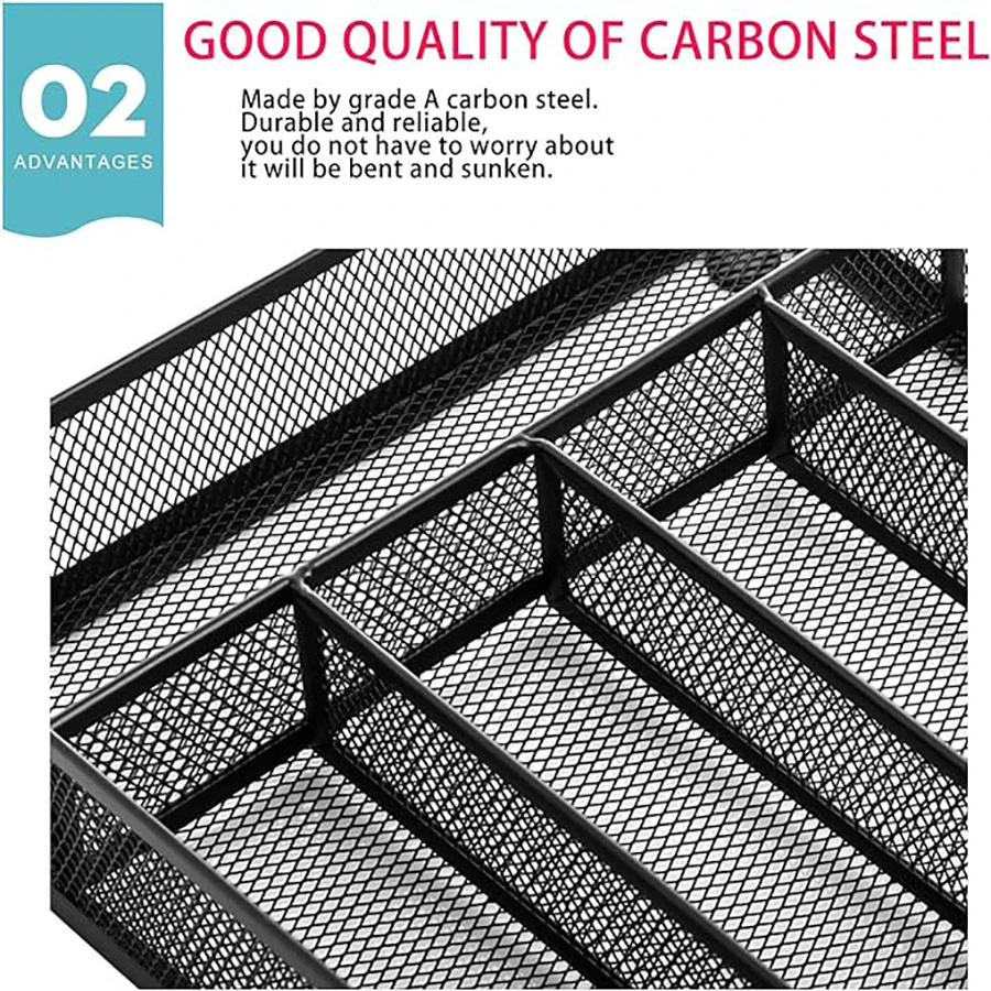 Simple flat Cutlery Storage Box, Mesh Draining Drawer Cutlery Box, Metal Kitchen Restaurant Knife and Fork Storage Basket. 3