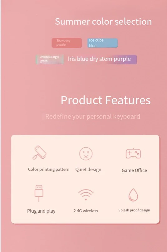Teclado com fio kawaii para meninas, chá