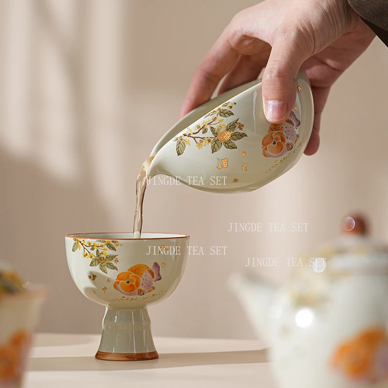 Ceramic Osmanthus Goldfish Master's Cup High End Household Tea Cups Kungfu Tea Set New Chinese Style Drinking Utensils