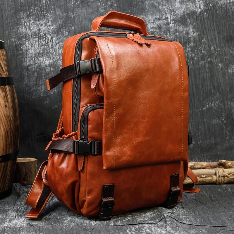 Vintage Genuine Leather Men's Backpack Large Capacity Student School Bag Fashion Cowhide Travel Backpack
