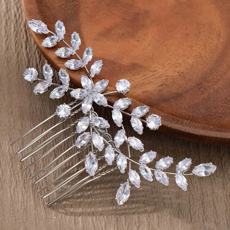 Großhandel elegante glänzende Zirkonia Hochzeit Schmuck Haarkämme Hochzeitskleid Kopfschmuck Gold Silber Haarkämme Frauen Mädchen Braut