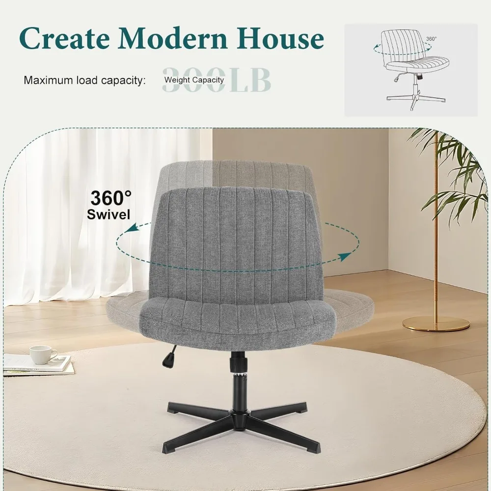 Criss Cross Legged Office Chair, Armless Swivel Wide Desk Chair No Wheels