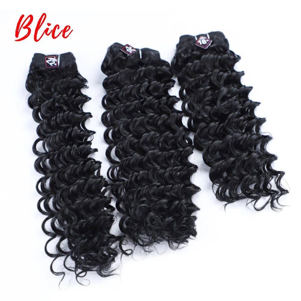 Blice Synthetic Hair Extension Deep Curly With Weft Weaving 1B# Black Water Wavy 3PCS/Lot Bundles 18"20"22Inch