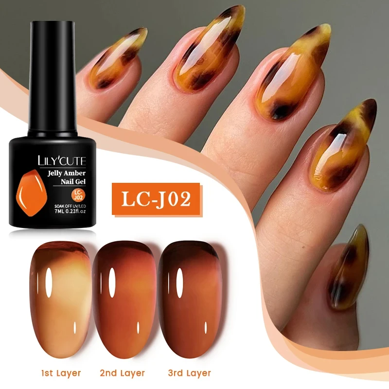 Nail Gel Polish 7ml Translucent Jelly Amber Brown Long Lasting Semi Permanent UV Nail Art Manicure
