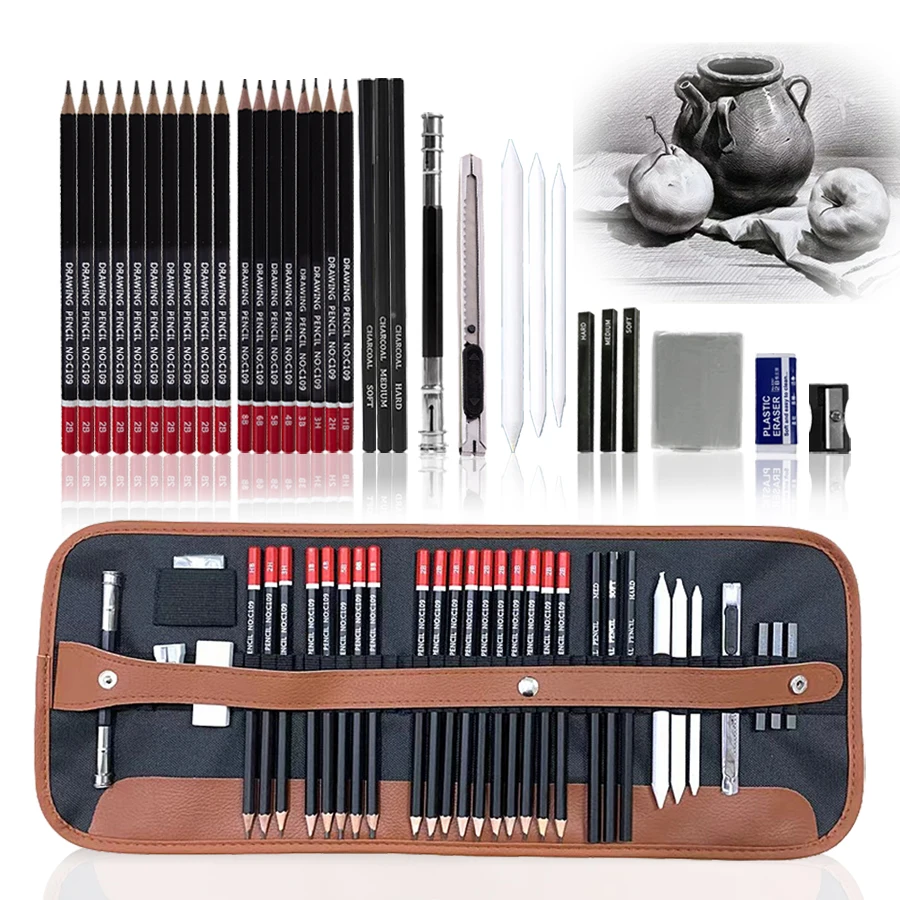 

Набор карандашей для рисования и эскизов, 30 шт., Графитовые карандаши для рисования с древесным углем в комплекте, стираемая ручка из бумаги, начинающий художник