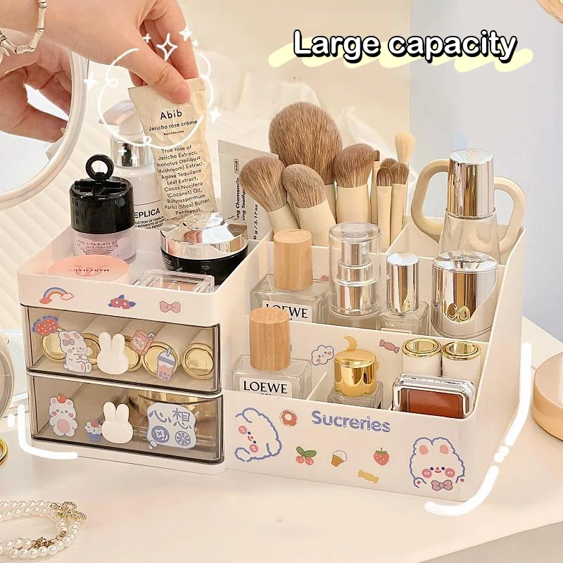 Desktop Cosmetic Storage Box Organizer Drawer Office Storage Rack Stationery Desk Pen Holder Bunny Drawer Organizer Cute Kawaii pen holder desktop storage box stationery organizer desktop storage shelf