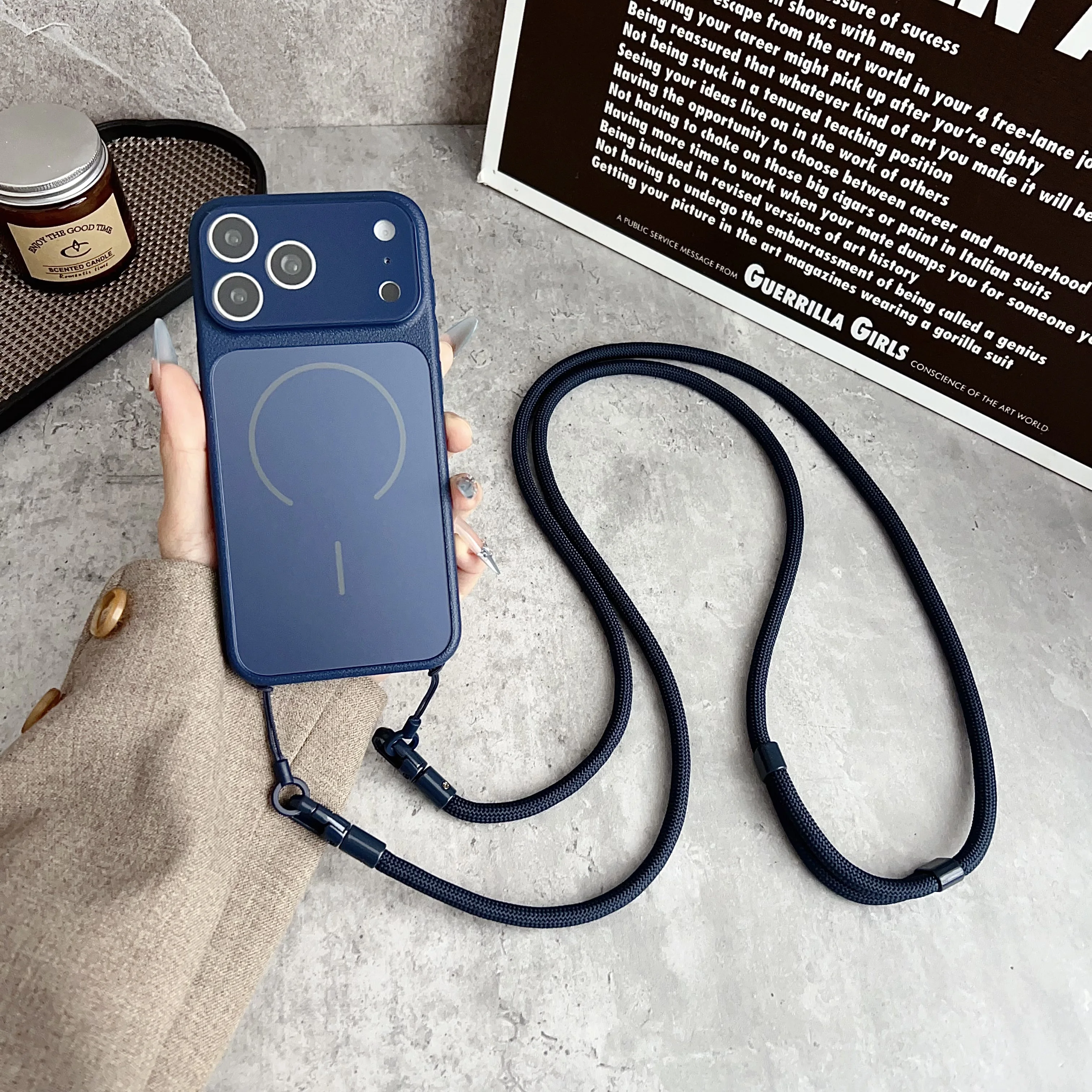 Elegant Crossbody Leather Texture Phone Case with Magnetic Wireless Charging Cover