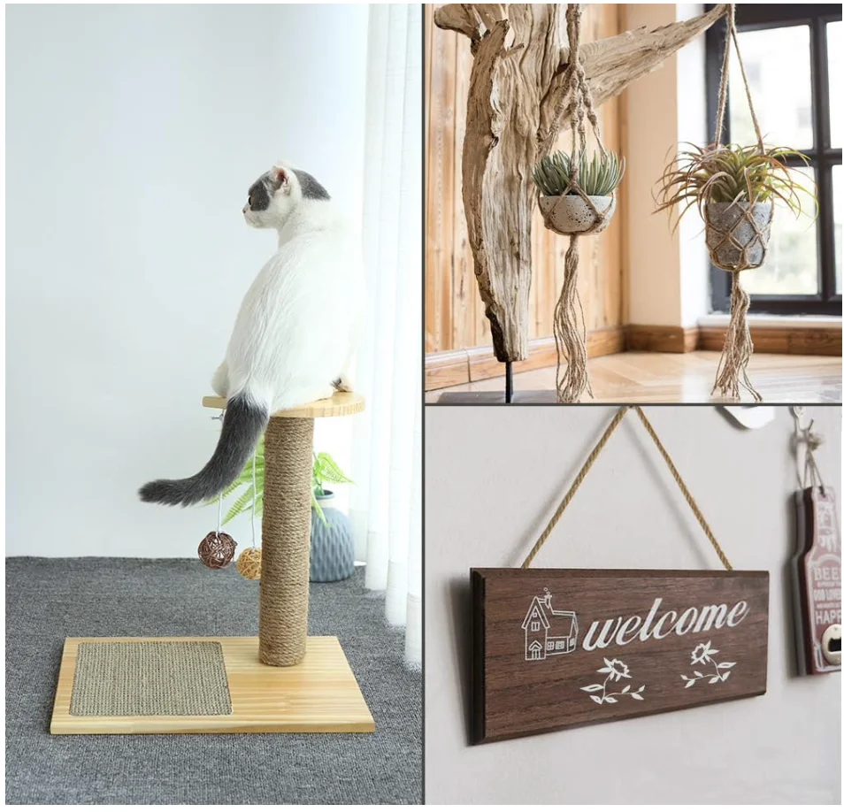 8mm10-50M Natural Jute Rope Twisted Cord DIY Craft Handmade Home Decoration Cat Climbing Frame 5m to 100m