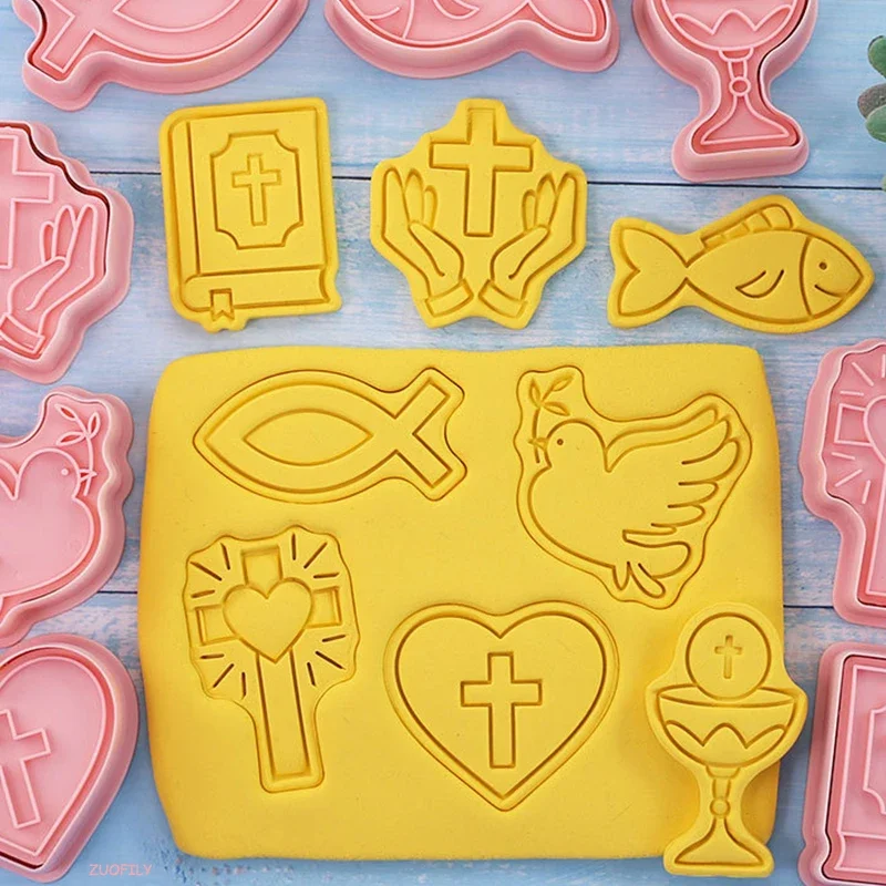 8Pcs/set Communion Biscuit 3D Cartoon Fondant Cutter Cookie Stamps