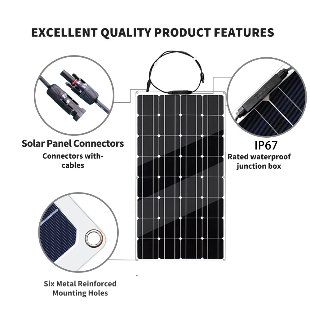 Solar Panel Inverter Kit 1000W-6000W Flexible Monocrystalline Silicon Solar Panel 12V Flexible Waterproof for Outdoor Housing Vehicle