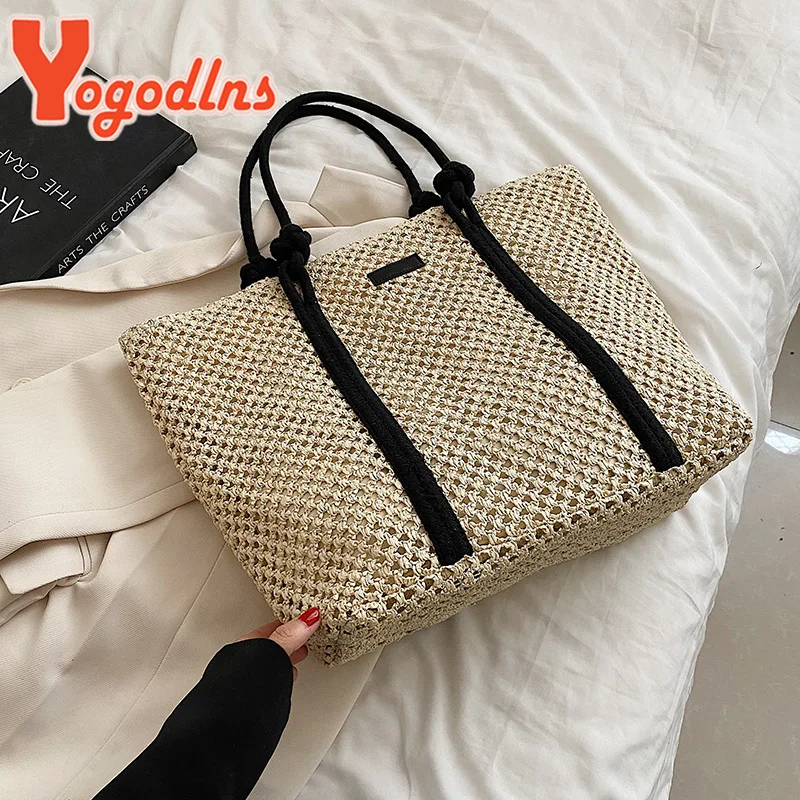 Summer Straw Bag Women Large Capacity Handmade Beach Bag Travel  Vacation Lady Totes Casual Style Shoulder Bag sac