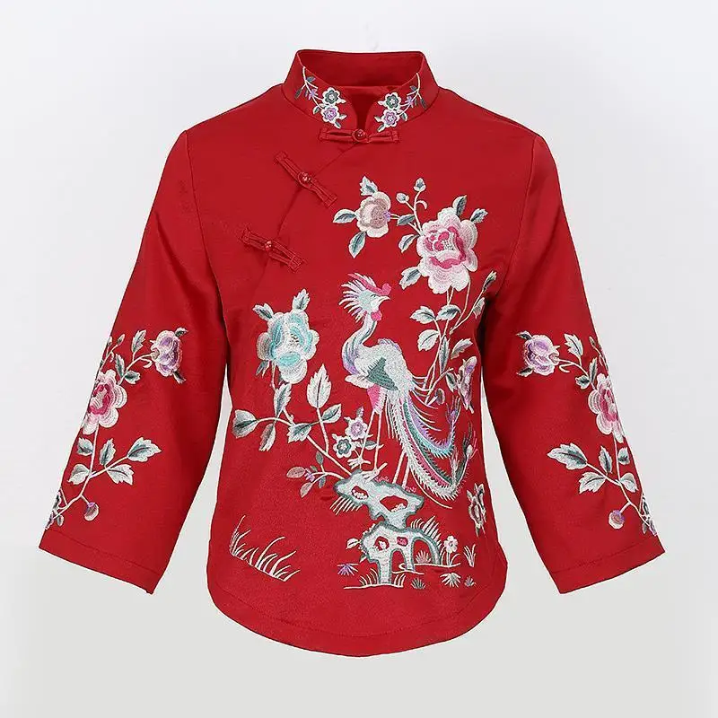 Chinese Dress Tang Suit Cheongsams Vintage Ethnic Traditional Female Embroidery Top