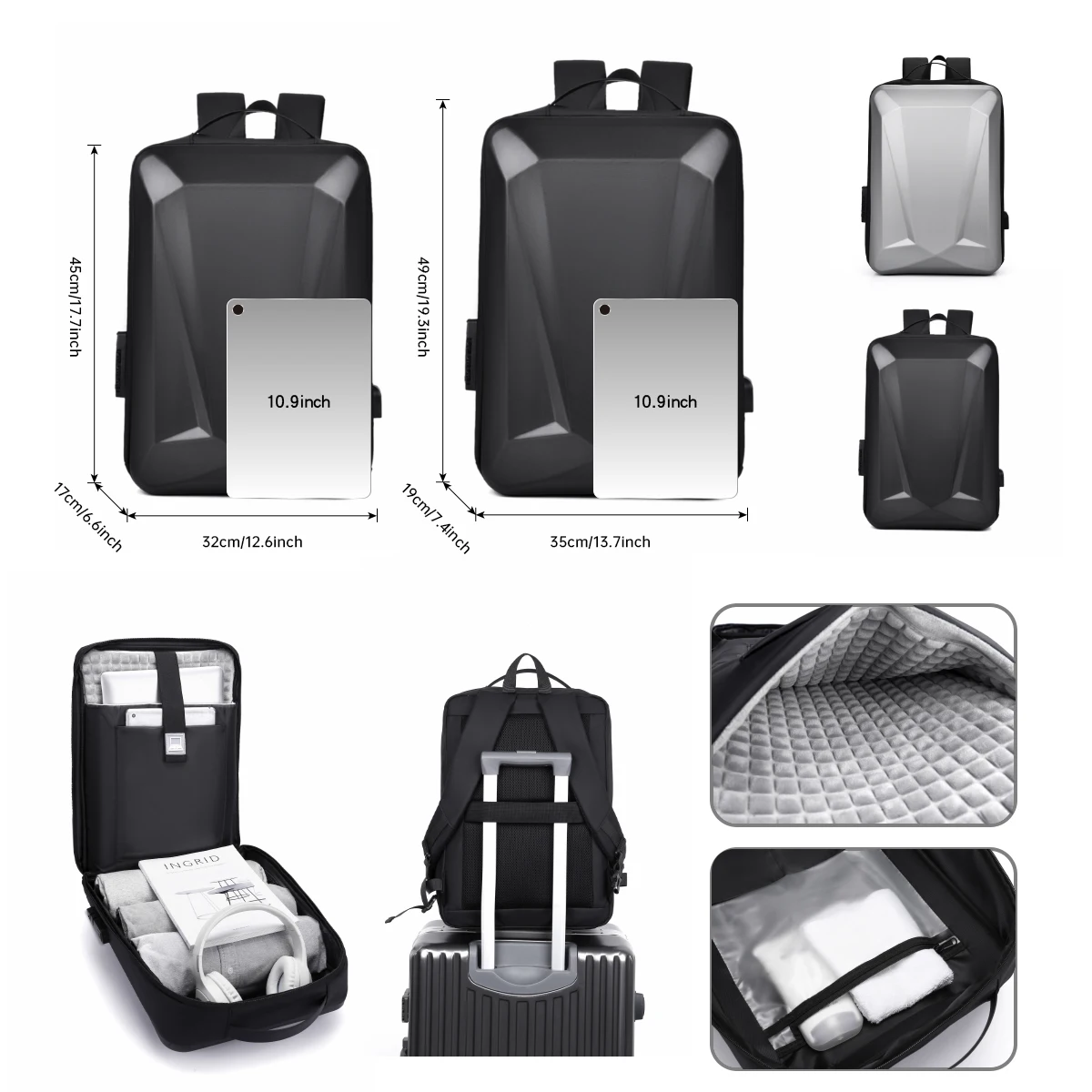 Backpack Men's Business Hard Shell Backpack Large Capacity Waterproof Wear-Resistant Computer Bag Independent Compartment Commuting Business Travel Bag