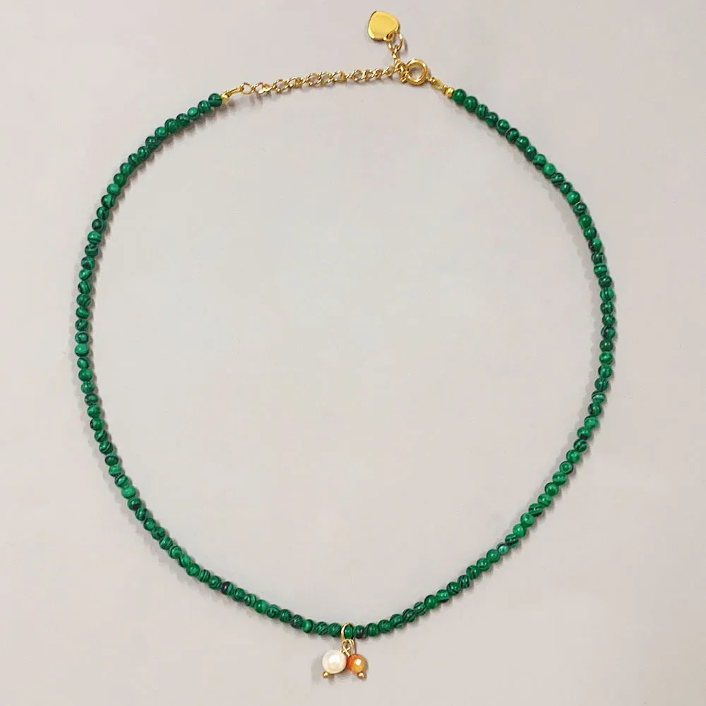 

Leopard Print Malachite Beaded Necklace Women Natural Stone Bohemia Collarbone Chains Fine Pearl Pendant Choker Simple Jewelry