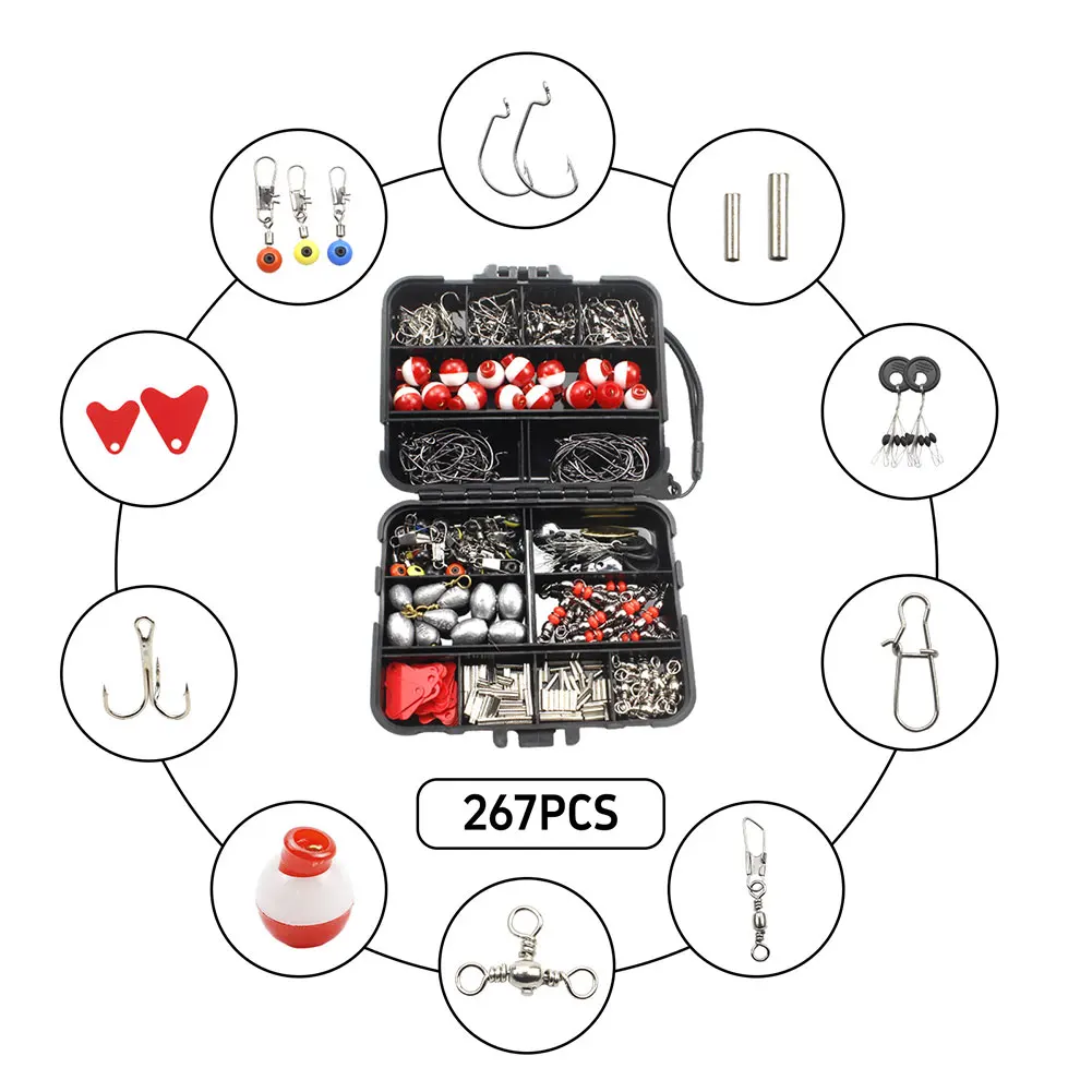 267pcs Fishing Tools Accessories Kit Set Including Box Fish Hooks Bait Parts Sinkers Fishing Accessories Kit Gifts for Men