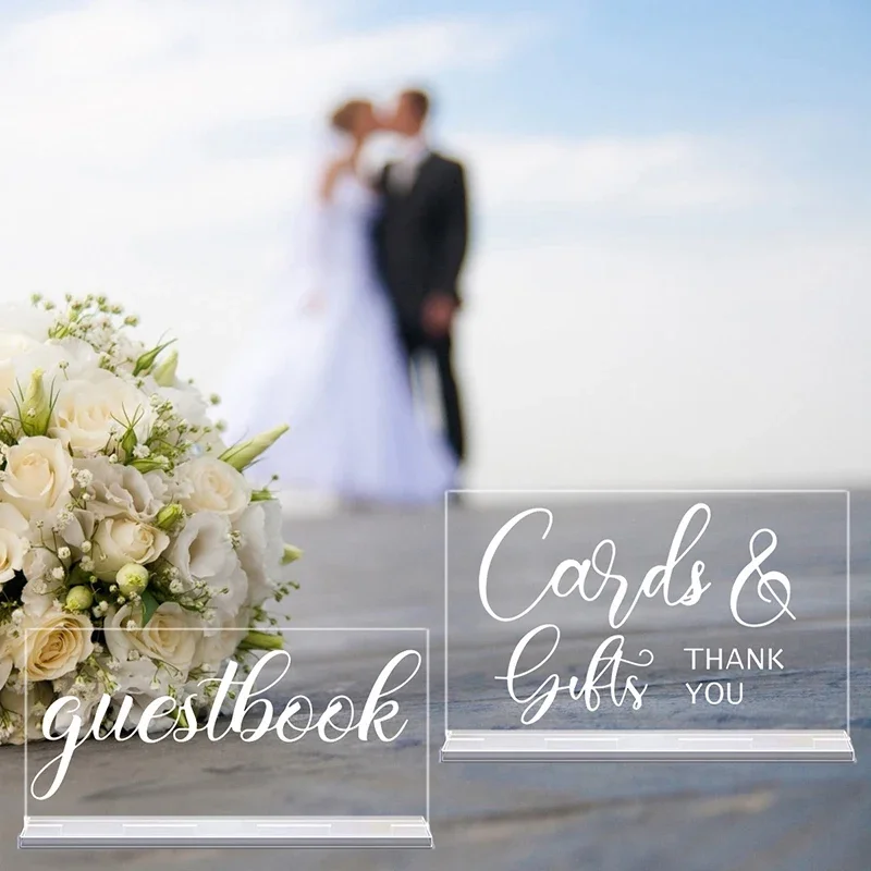 Rustic Acrylic Wedding Reception Sign with Guest Book Place Cards Holders Signs Farmhouse and Beach Party Home Decor 2pcs