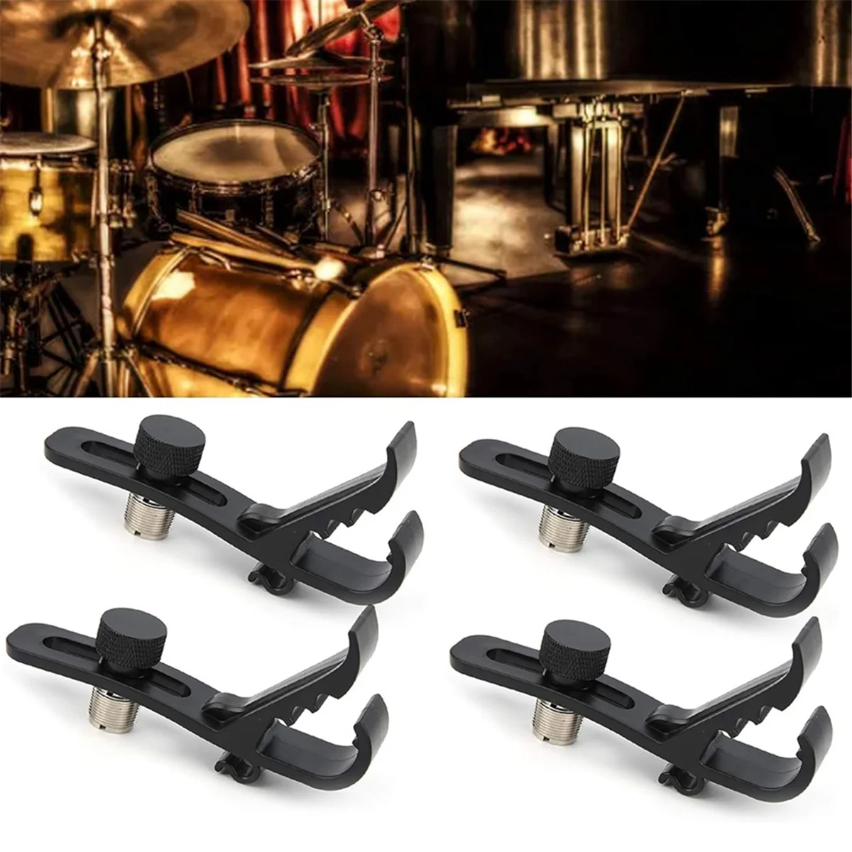 B48B-Shockproof Drum Mic Clip 4Pcs, Adjustable Drum Mic Kit & Microphone Holder for Stand, Universal Microphone Clamp