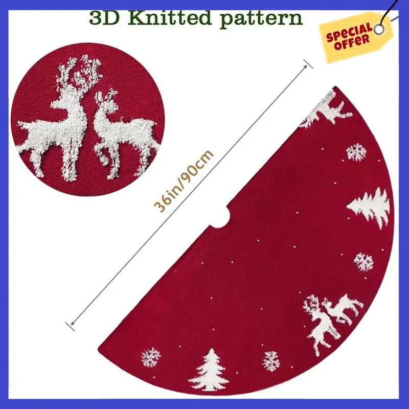 36 Inches Knitted Christmas Tree Skirt,3D Elk Xmas Tree Base Cover Mat,Rustic Skirt For Holiday Party Decorationsa01p