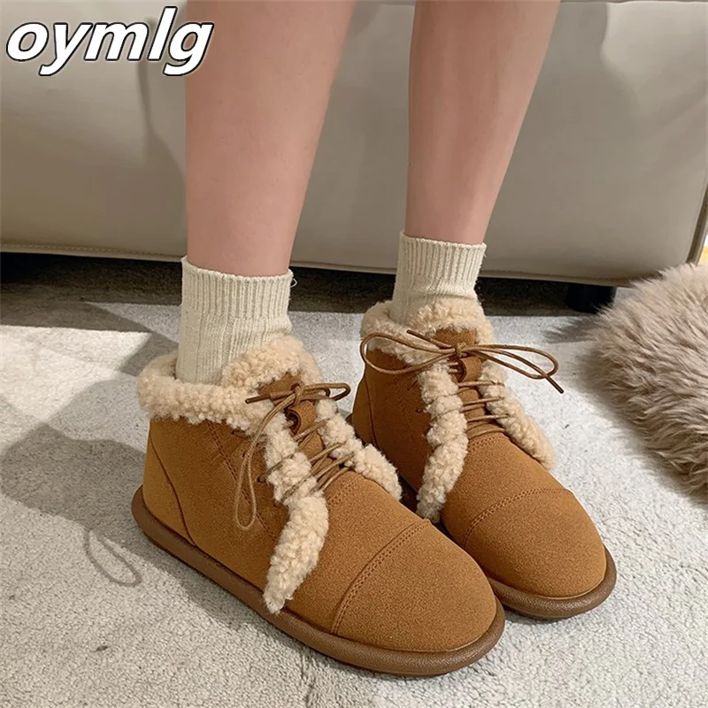 Snow boots for women in winter 2023 new lace up plush shoes plush and thick insulation cotton boots for women in cotton shoes