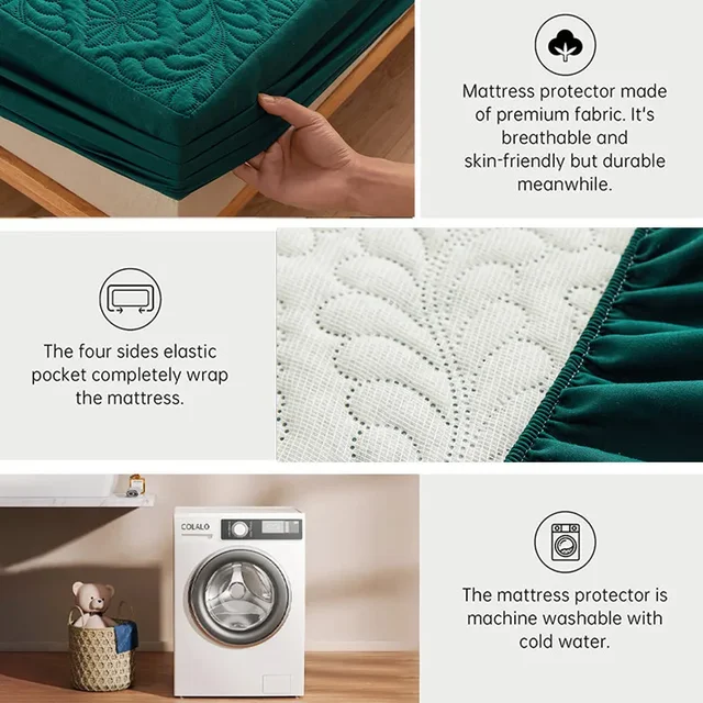 Drap-housse matelassé imperméable 100%, avec bande élastique, housse de protection de matelas douce, double, Queen, King, 160x200cm, décoration de maison 5