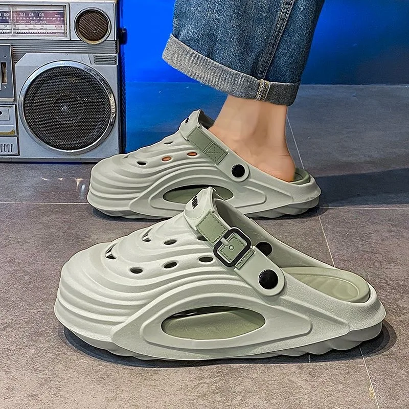 Comwarm Men's EVA Platform Slides, Soft Comfortable Summer Beach Sandals With Holes_voghion.com