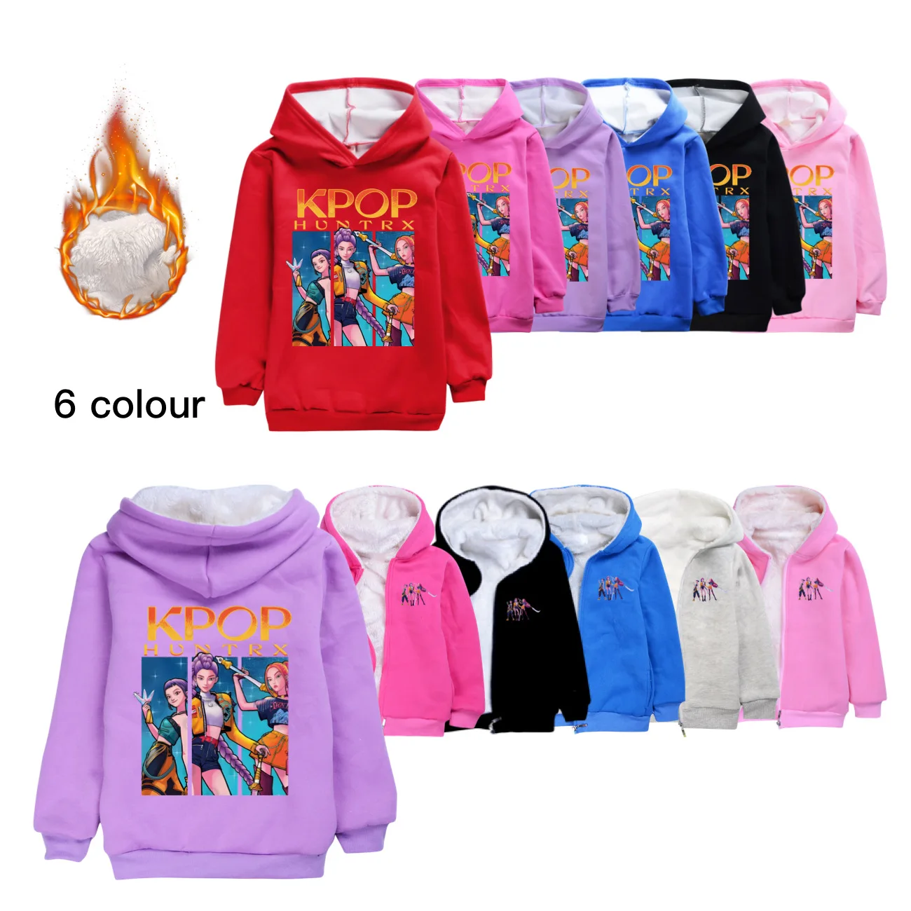 Sweat à Capuche KPop Huntr/X - Manches Longues, Impression Personnages, Polyester Doux, Unisexe Enfant