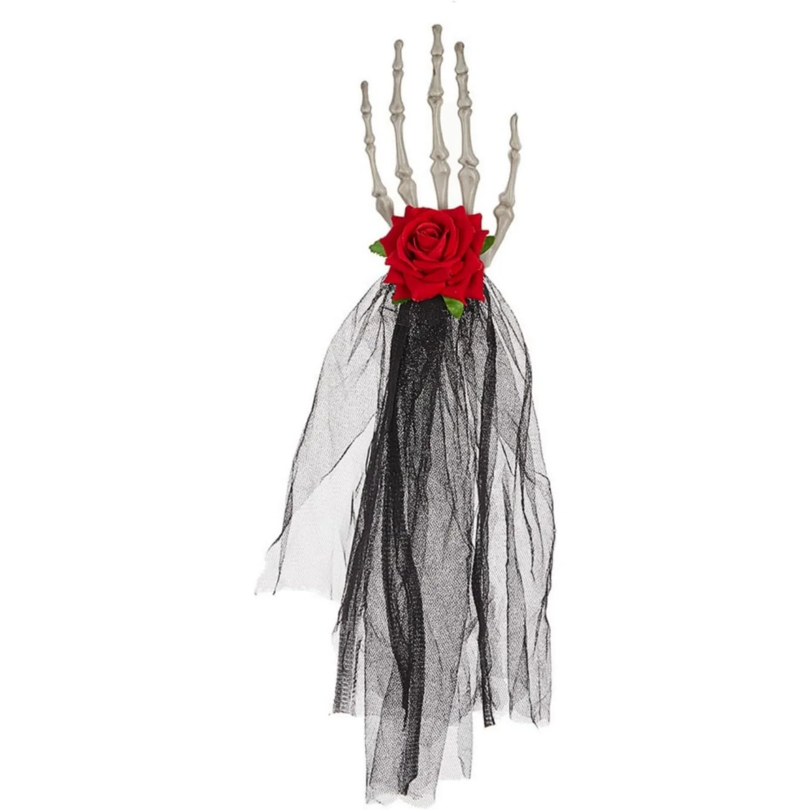 1PC Halloween Skeleton Hand Hair Clip: Gothic - Style Accessory With Rose & Black Veil, Spooky Hairpin For Party, Cosplay