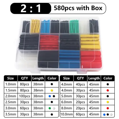 102-750pcs 2:1 Thermoresistant Tube Heat Shrink Wrapping Kit Assorted Wire Cable Insulation Sleeving 3:1 Heat Shrink Tube Set - Image 16