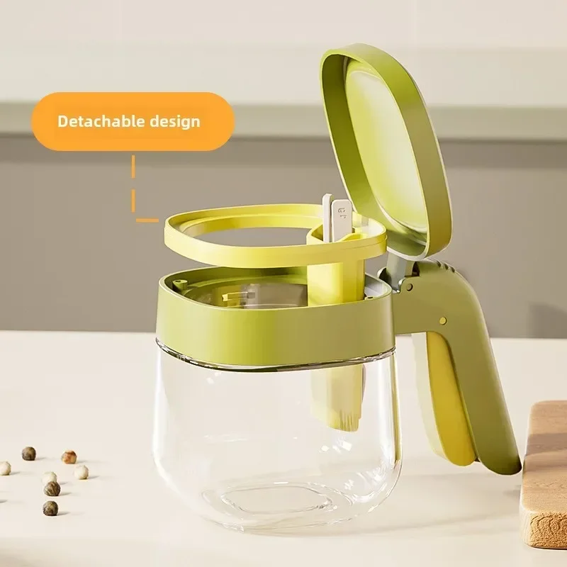 Transparent Glass Seasoning Jar Household Flip Cover with Spoon Chicken Essence Salt, Kitchen Monosodium Glutamate Seasoning Box