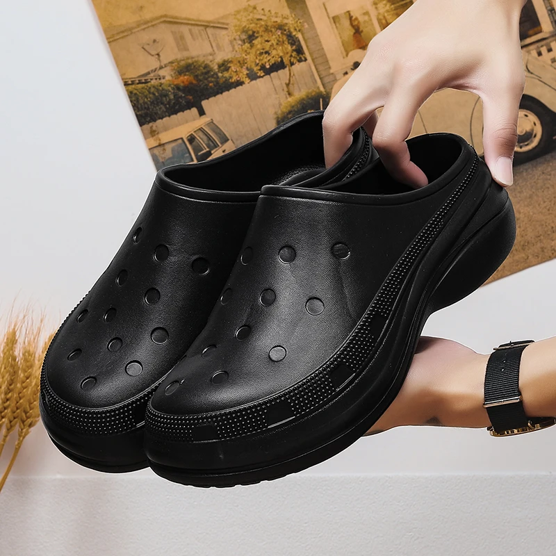 Stylish Men Summer Slippers Home Slippers Female Non-Slip Waterproof Male Massage Shoes Thick Sole Fashion Unisex Chef Slippers