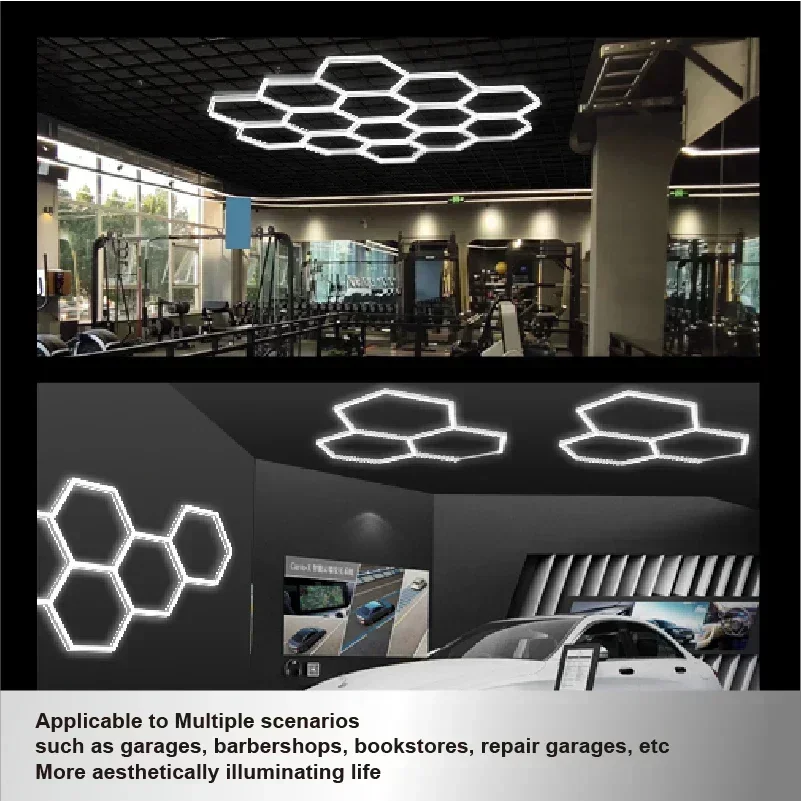 DlY 허용 육각형 LED 벌집 조명 차고 램프, 자동차 차체 수리 LED 작업장용 LED 튜브 천장 조명, 110V-240V