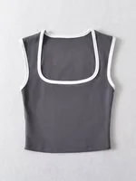 Débardeur sans manches pour femme, Slim, couleur contrastée, décontracté, col carré, haut court, vêtements Streetwear, Y2k, 2024 4