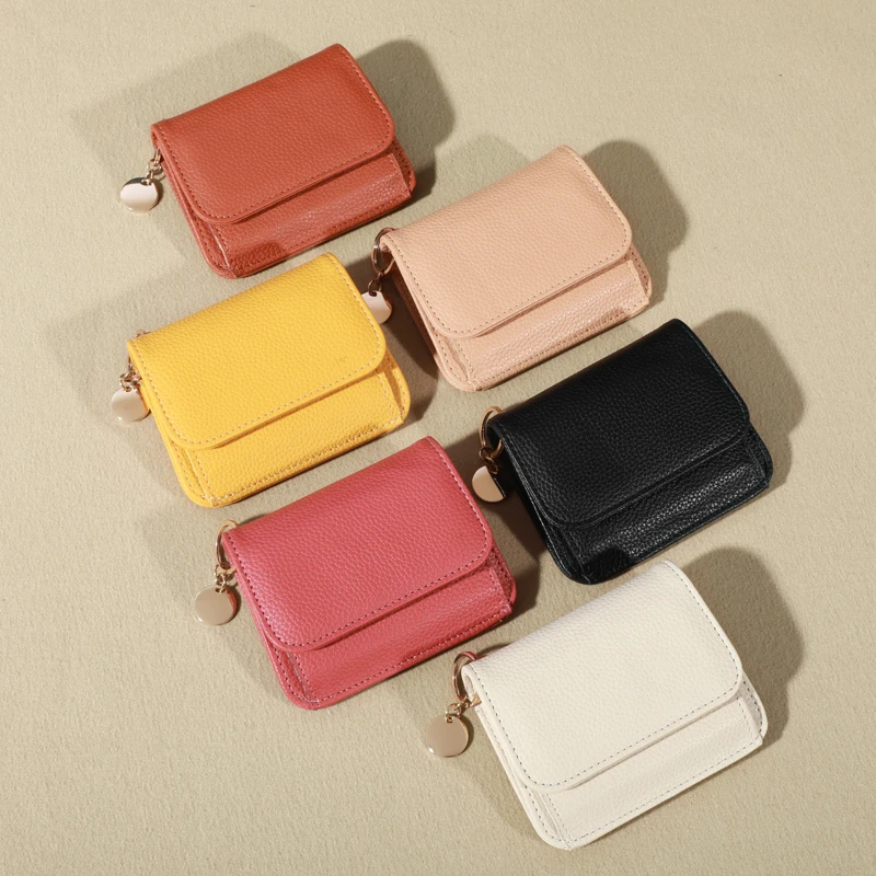 Vintage Solid Color Short Wallet Portable Bifold Coin Purse Women's Credit Card Holder