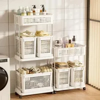 Multilayer Laundry Basket Household Dirty Clothes Storage Trolley Movable Rolling Laundry Cart Portable Bathroom Clothes Shelf 1