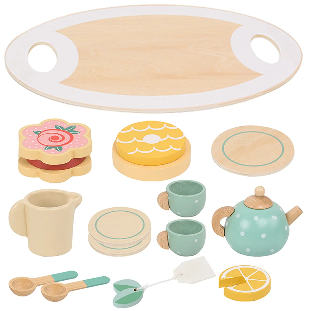 1 set Wooden Tea Set Toy For Kids Girls Play House Afternoon Playset Roleplay Parent Child Interaction Mini Kitchenware Safe