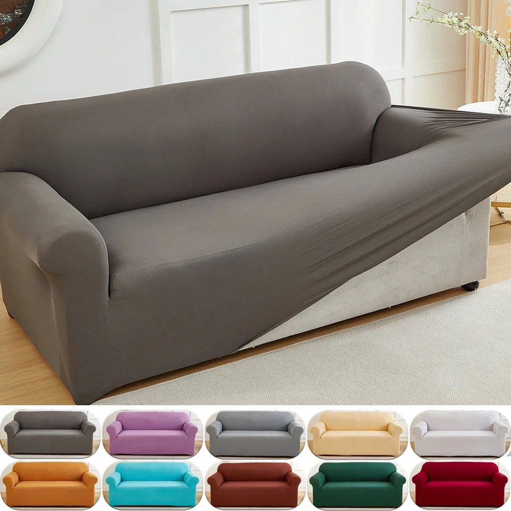 Solid color bedsheet 1pc Stretch Sofa Slipcover Solid Color Sofa Couch Cover Soft Non-slip Dustproof Furniture Protector for Living Room Home Decor