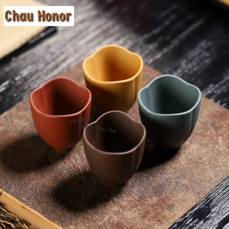 70ml Yixing Purple Sand Lotus Leaf Teacup Retro Tea Bowl Tea Cup Set Tea-tasting Personal Cup Chazhan Master Cups Chinese Teaset
