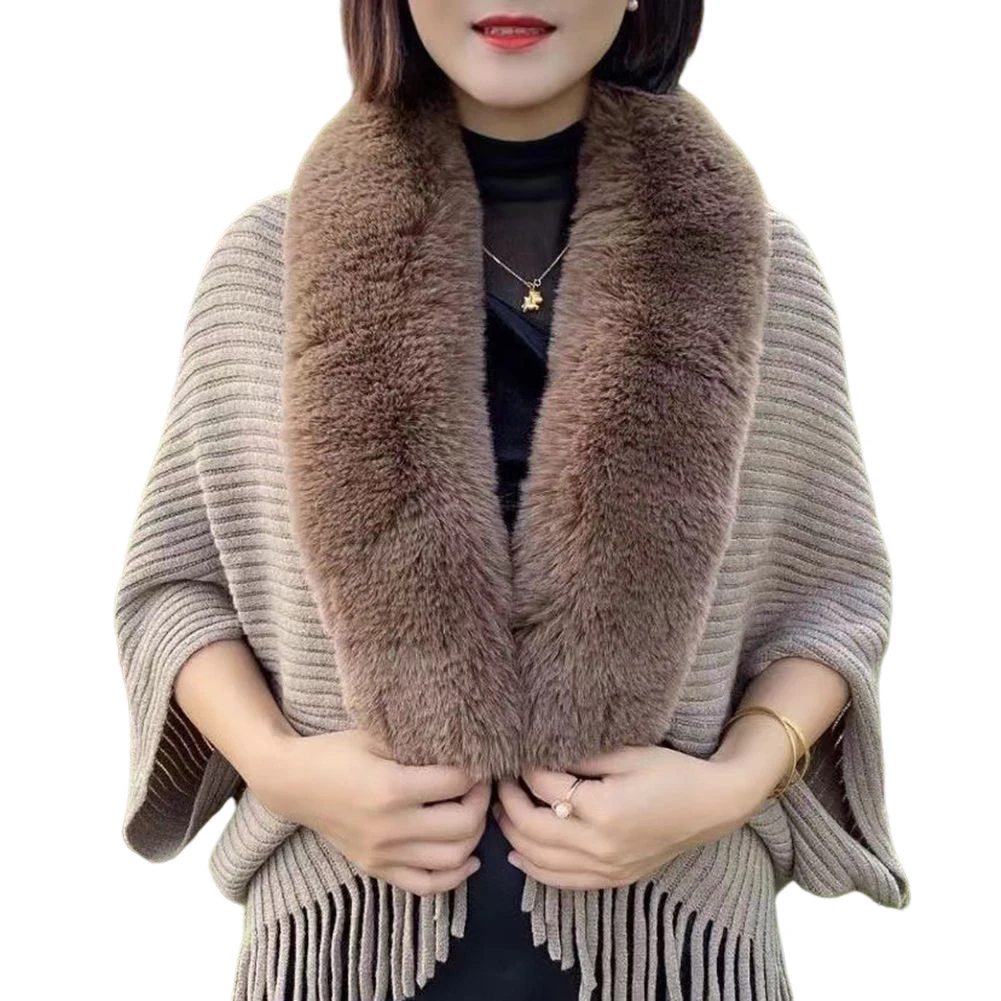 가을 모조 토끼털 칼라 니트 숄 스웨터 탑 여성용, 느슨하고 두꺼운 니트, 겨울 가디건, 양모