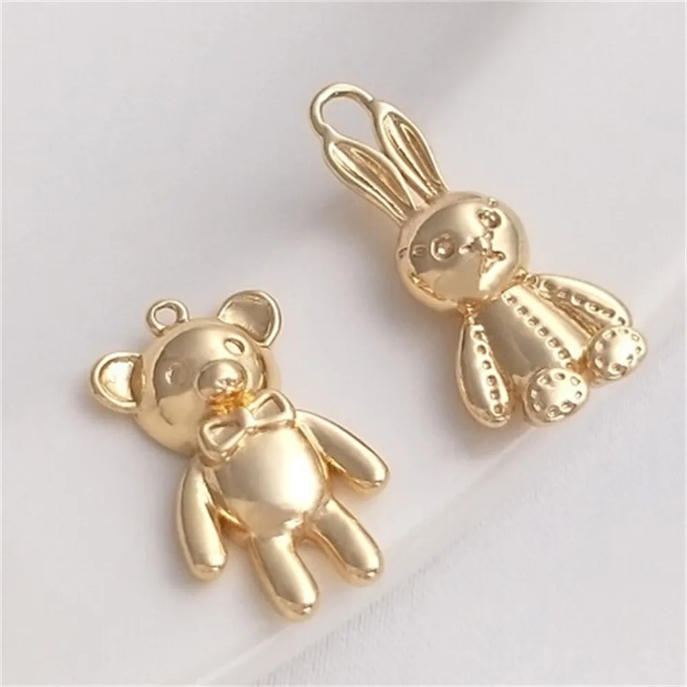 

14K Gold Pack Cute Bear and Rabbit Pendant Handmade Jewelry Pendant DIY Bracelet Necklace Jewelry Pendant K171