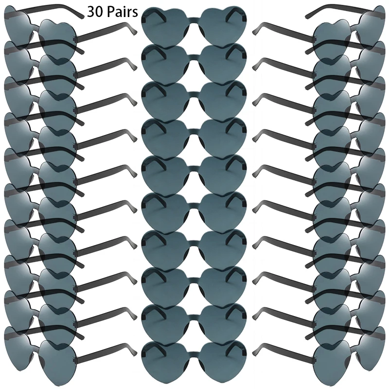 30 Pairs Per Set Heart Shaped Sunglasses Cute Rimless Solid Color Beach Vacation Shades Women Fashion Design Rave Sun Glasses 3