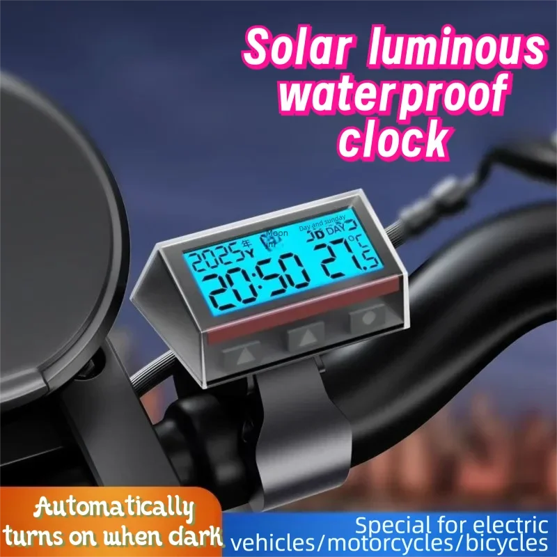 Motorcycle Digital Clock with Date Week Temperature LCD