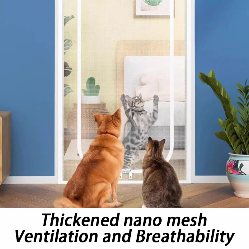Anti Cat Door Curtains Mesh Prevent Dogs Running Out Door Screens Living Room Ventilation Screen Partition Pet Curtains Zippers