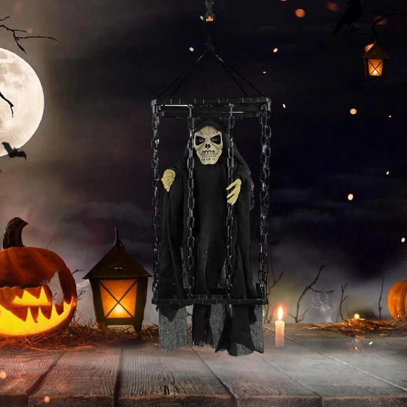 

Halloween Outdoor Decoration Ghosts Skeleton Animated Ornament With Lighted Eyes Creepy Laughter Halloween Hanging
