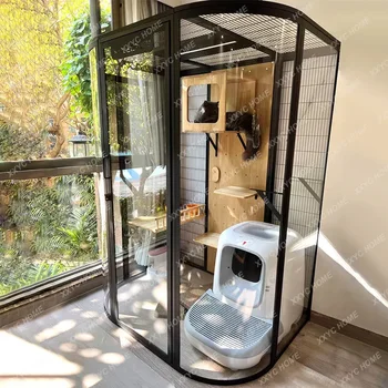 Luxury Panoramic Glass Cat Villa Large Free Space Fully Automatic Litter Box Cat Cage Cat House 2