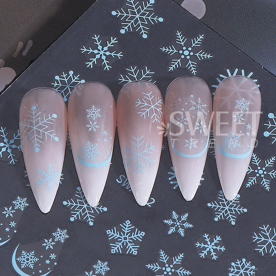 3pcs Christmas Nail Art Stickers White Gold Blue Snowflake French Line Design Decals DIY Self-Adhesive New Year Manicure Decor