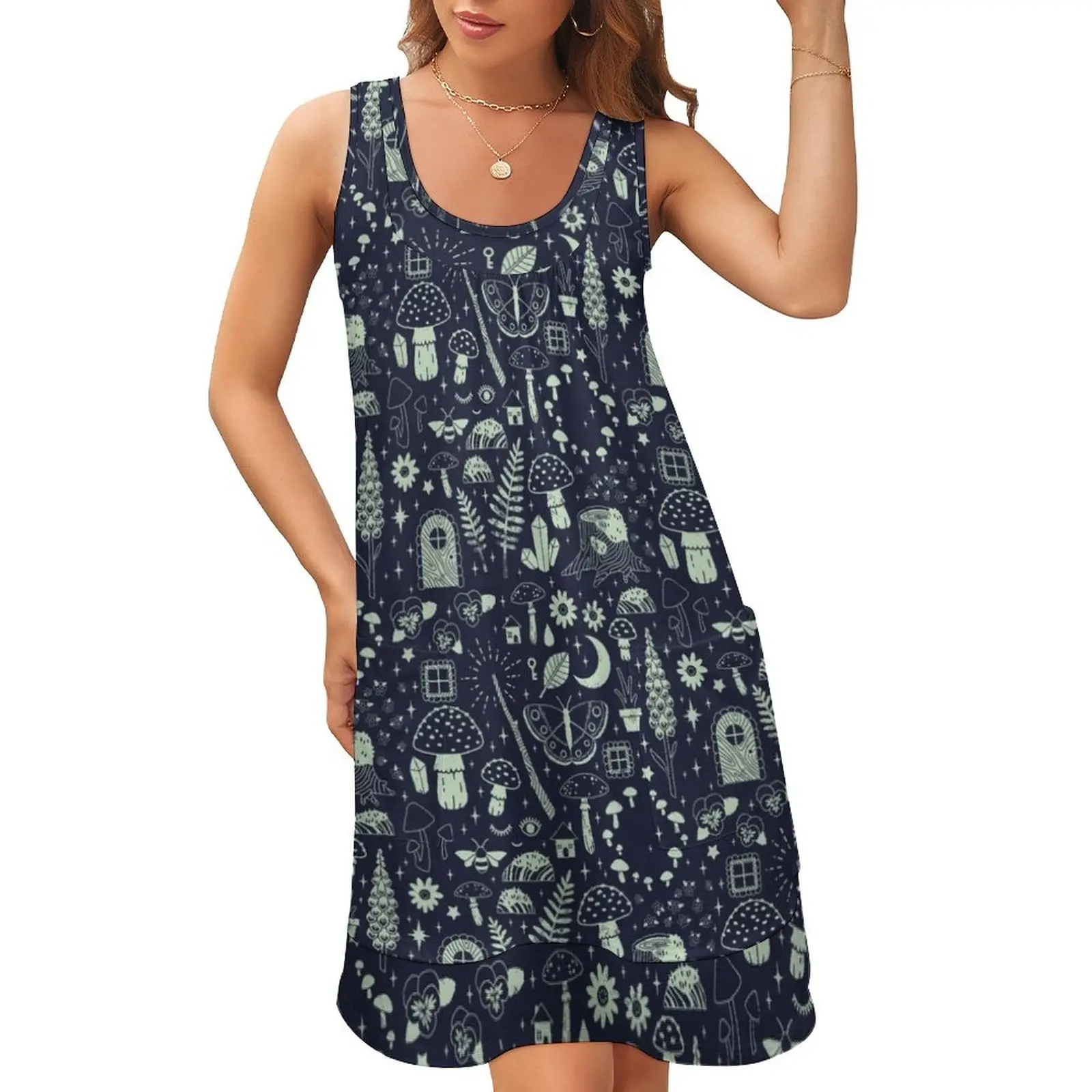 

Fairy Garden: Midnight Sleeveless U-Neck Fake Two Piece Dress wedding guest dress 2024 Woman fashion