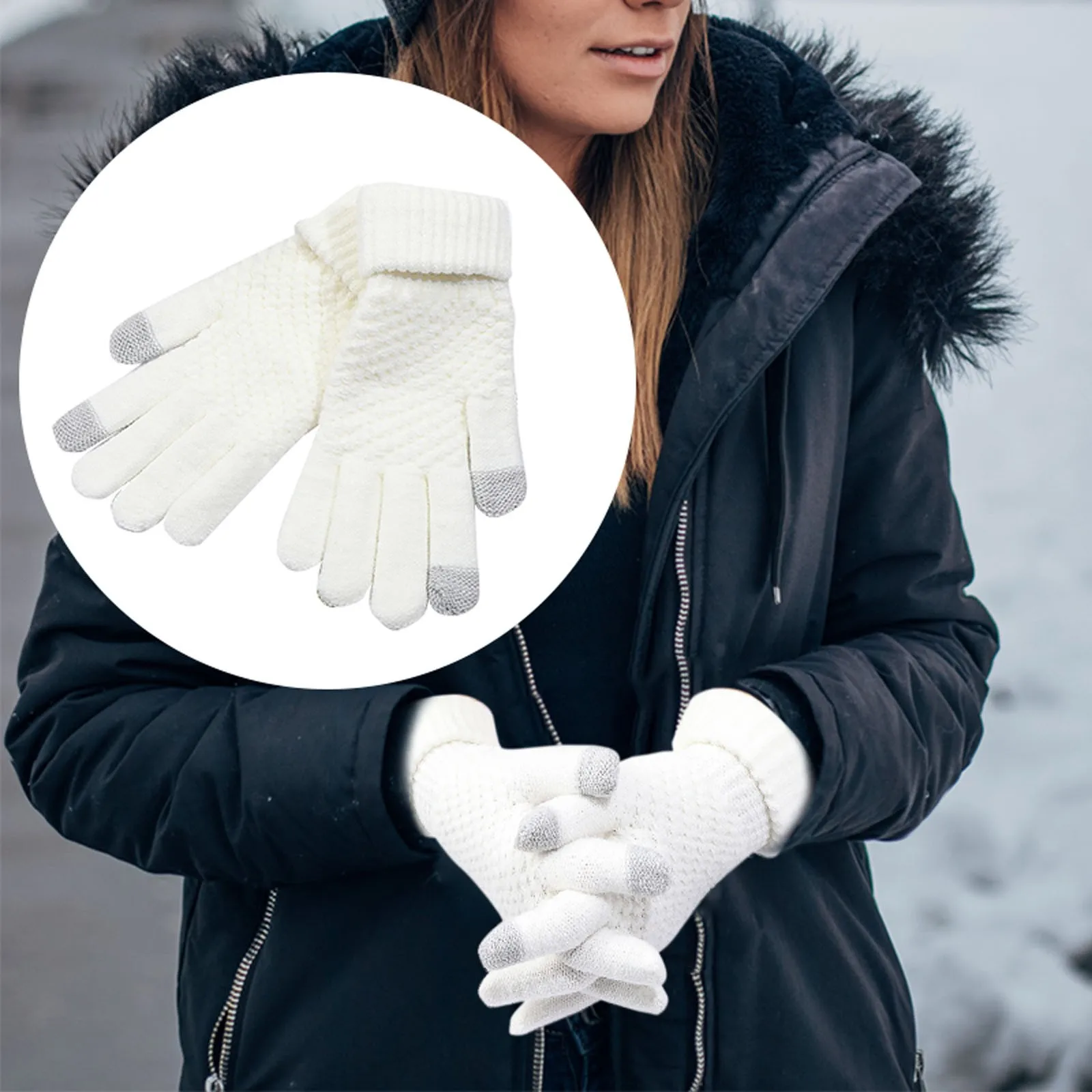 

Gloves Imitation Double Screen Gloves Jacquard Women's Knitted Warm Winter Outdoor Cycling Sports Thickening Five Fingers